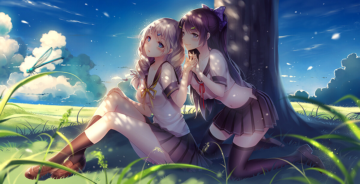 树荫下的女孩绘画 树荫里的少女们-M站 - 漫头社